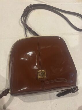 Dooney & Bourke Brown Patent Leather Dome Crossbody